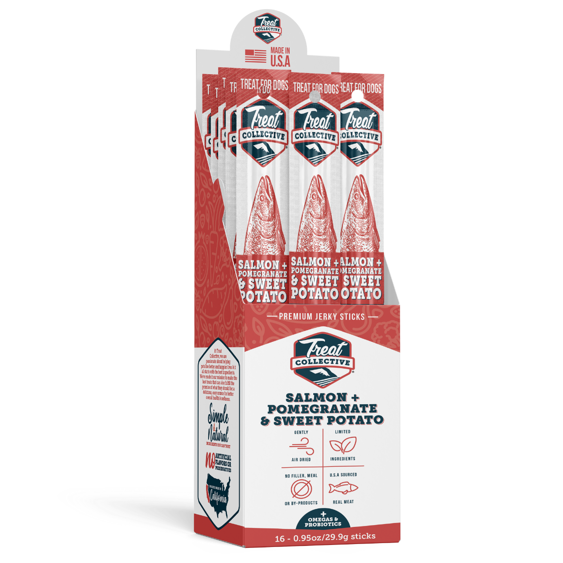 Salmon + Pomegranate & Sweet Potato Single Jerky Sticks (16 Pack)